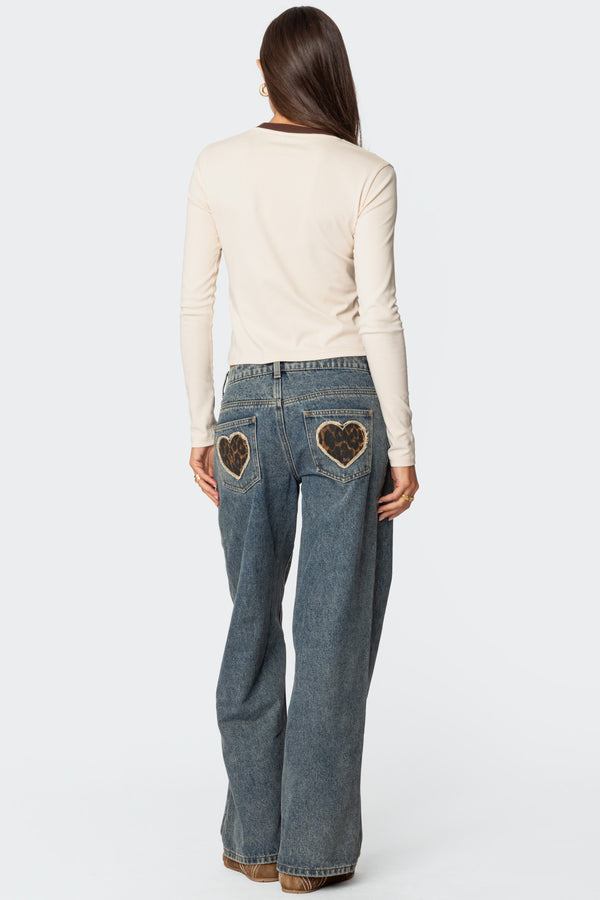 Leopard Heart Low Rise Baggy Jeans view 1