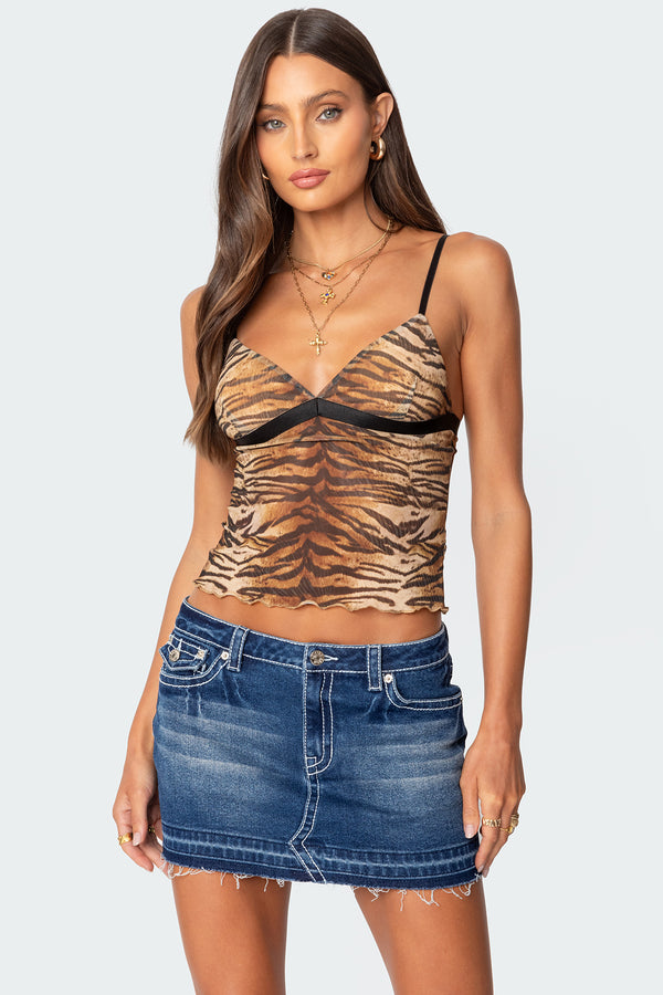 Tiger Printed Mesh Tank Top view 1