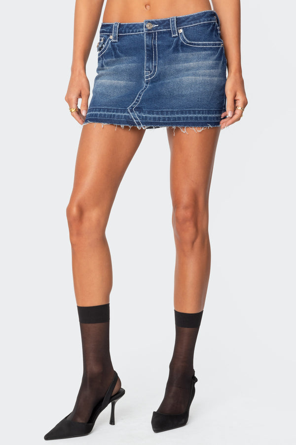 Contrast Stitch Washed Denim Mini Skirt view 2