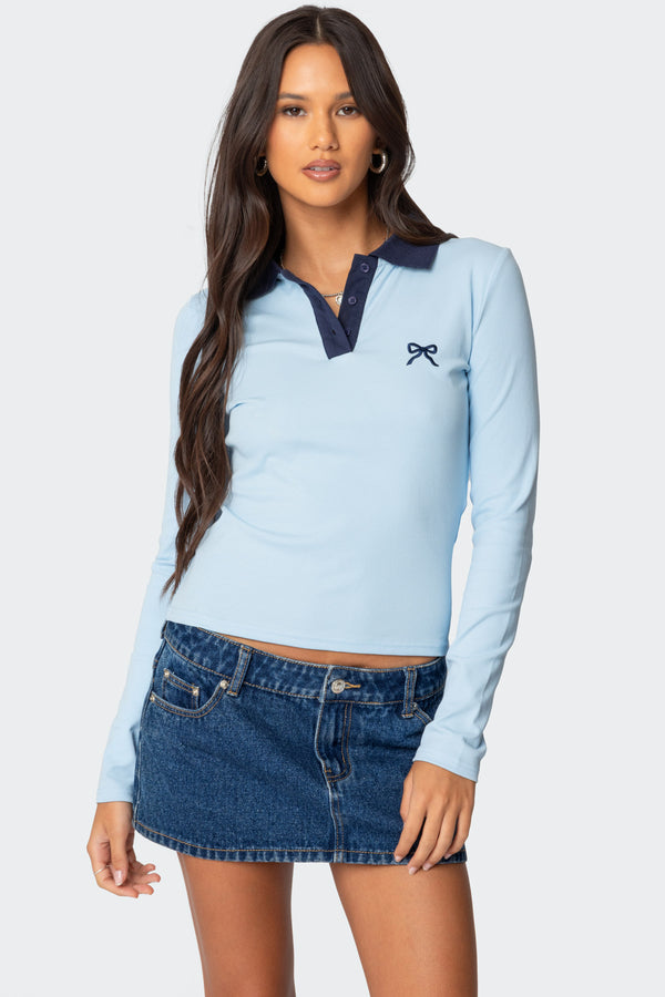 Contrast Bow Polo Top view 1