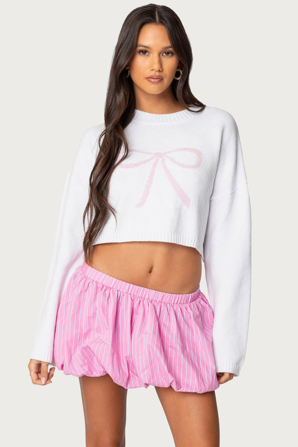 Knit Bow Cropped Sweater view 1