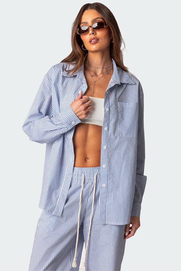 Oversized Pinstripe Button Up Shirt view 1