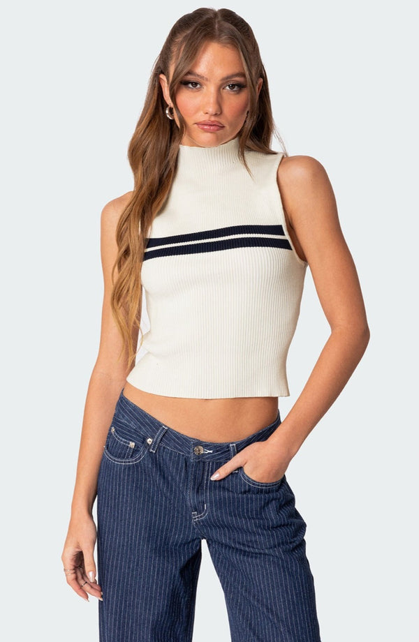 Eliza Ribbed High Neck Top view 1