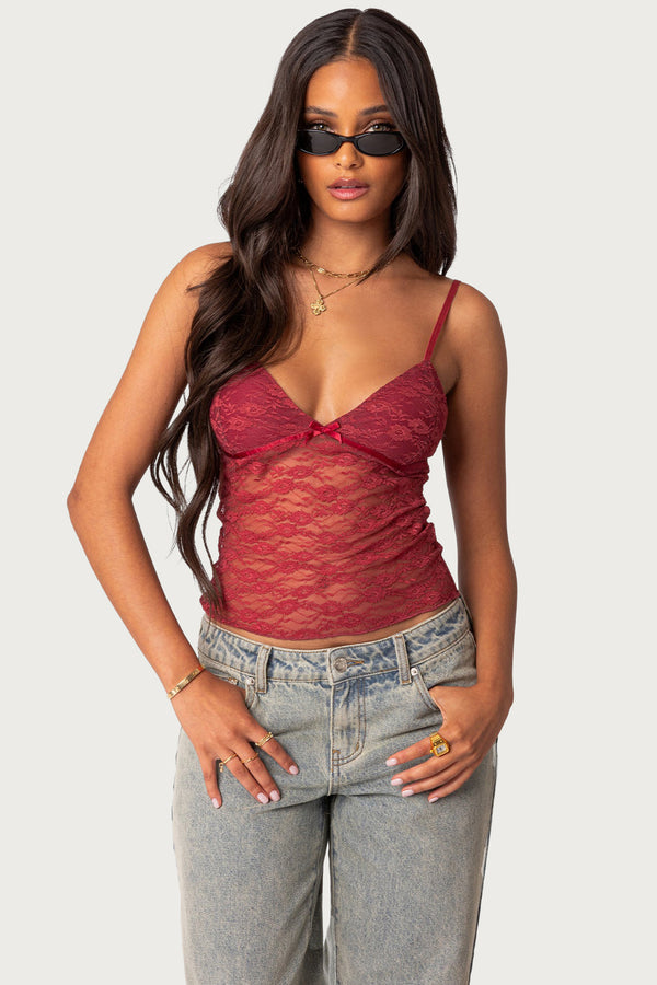 Eira Sheer Lace Tank Top view 1