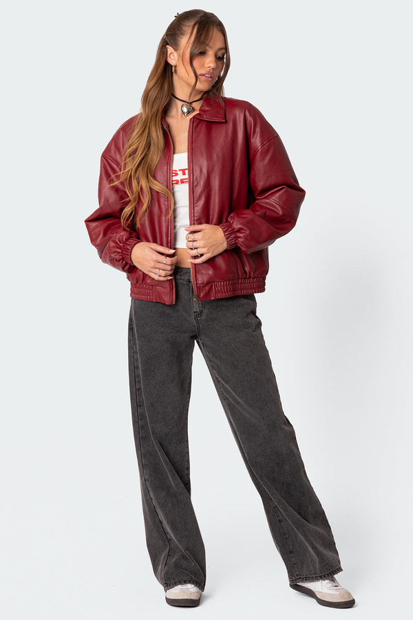 Halley Faux Leather Bomber Jacket view 2