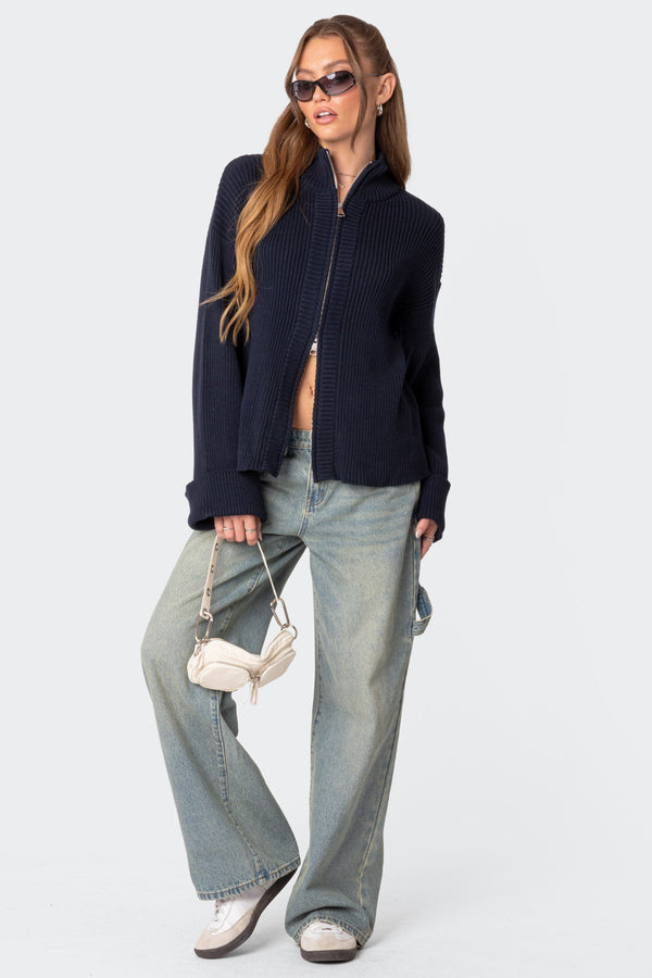 Oversized Zip Up Turtle Neck Cardigan view 2