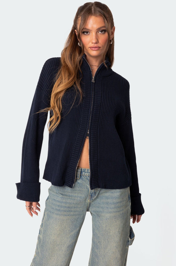 Oversized Zip Up Turtle Neck Cardigan view 1