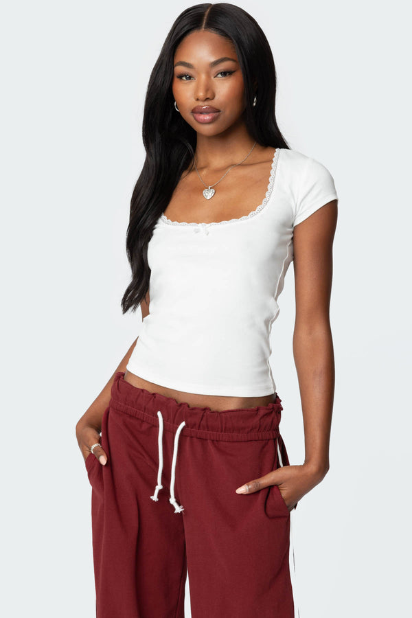 Priscilla Lace Trim T Shirt view 1