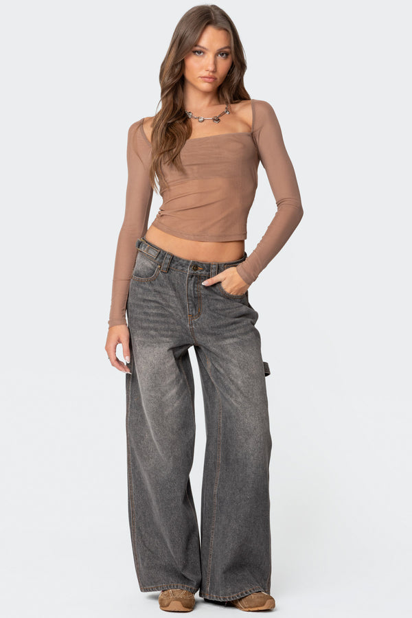 Baggy Washed Low Rise Carpenter Jeans view 1