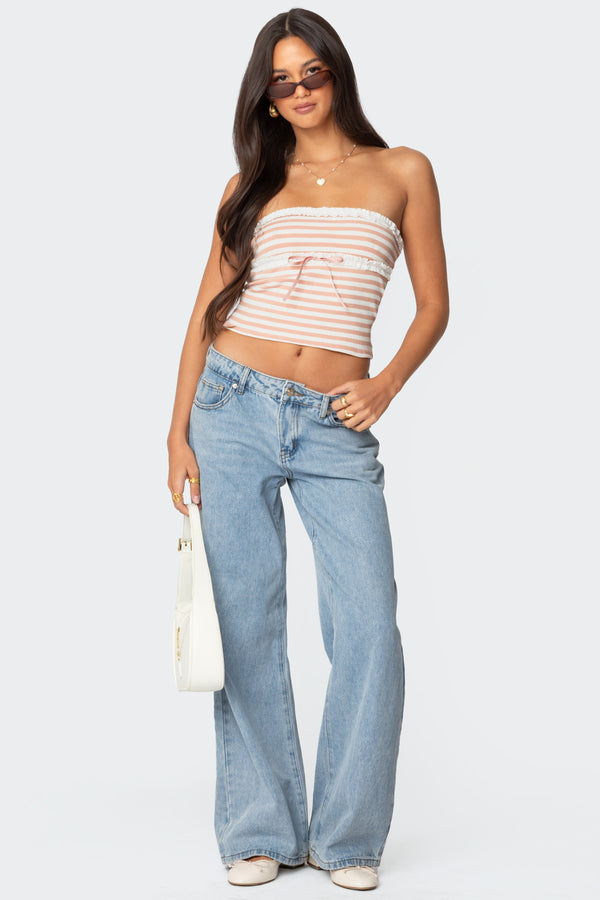 Striped Eyelet Trim Tube Top view 2