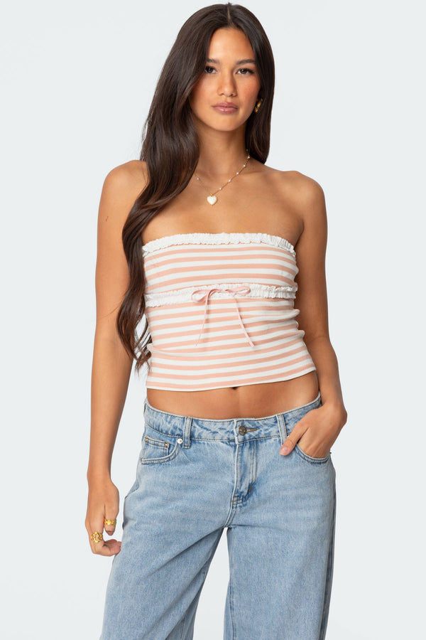 Striped Eyelet Trim Tube Top view 1