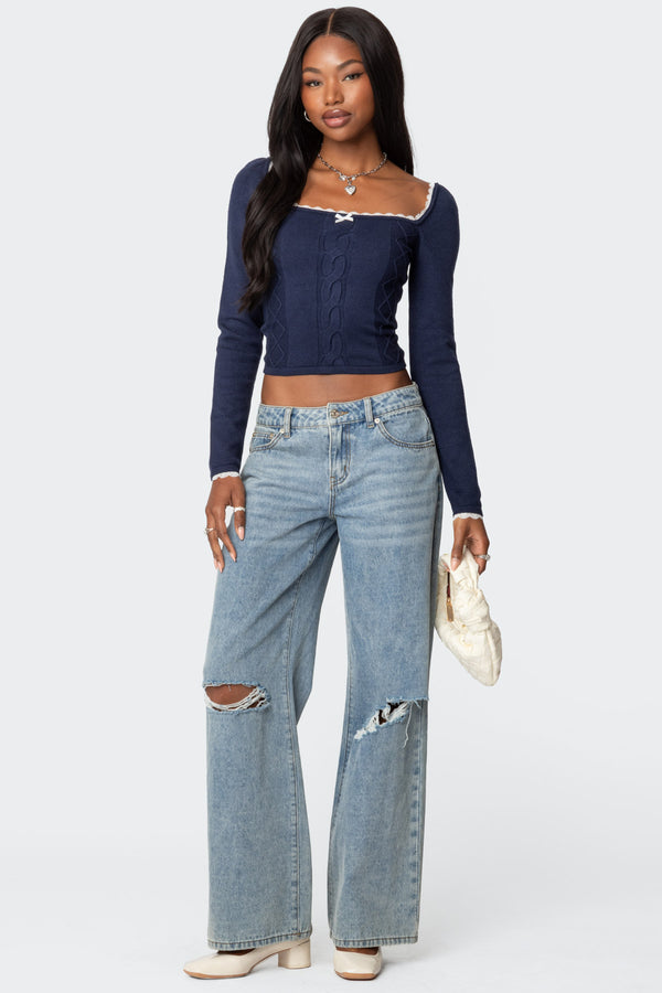 Ansley Lacey Cable Knit Top view 2