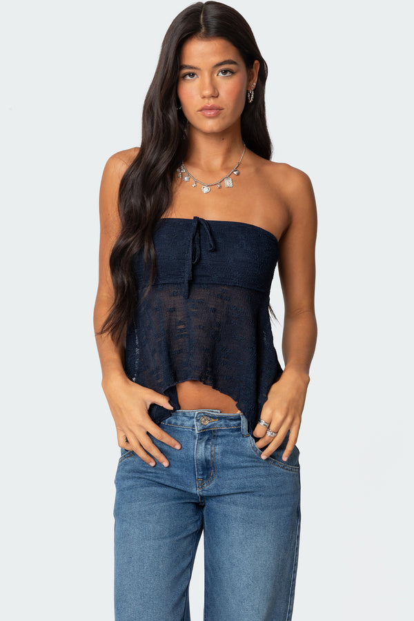 Embroidered Sheer Strapless Top view 1