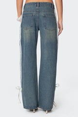 Ribbon Washed Low Rise Baggy Jeans