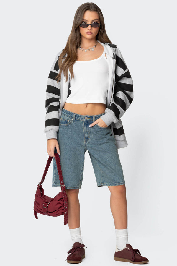 Oversized Low Rise Denim Bermuda Shorts view 1