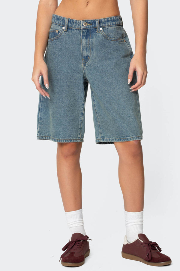 Oversized Low Rise Denim Bermuda Shorts view 2