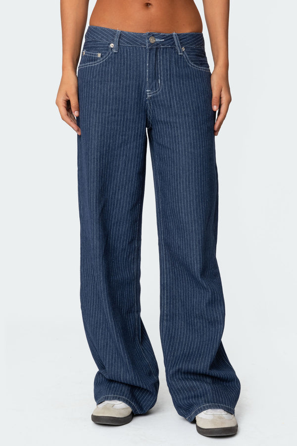 Pinstripe Low Rise Baggy Jeans view 2