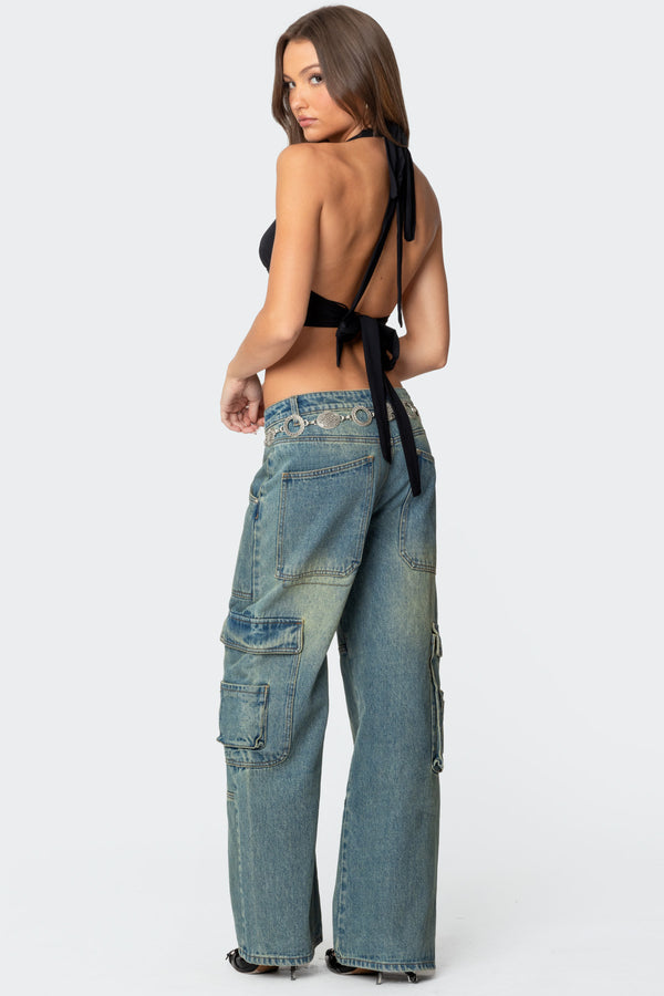 Open Back Triangle Halter Top view 2