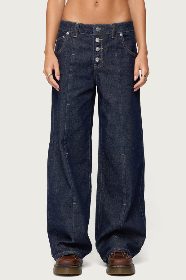 Polley Button Up Low Rise Baggy Jeans view 2