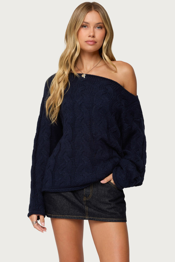 Nellie Off Shoulder Cable Knit Sweater view 1