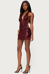 Dalis Fringed Sequin Split Front Top