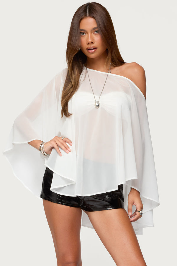 Sheer Chiffon Asymmetric Poncho view 1