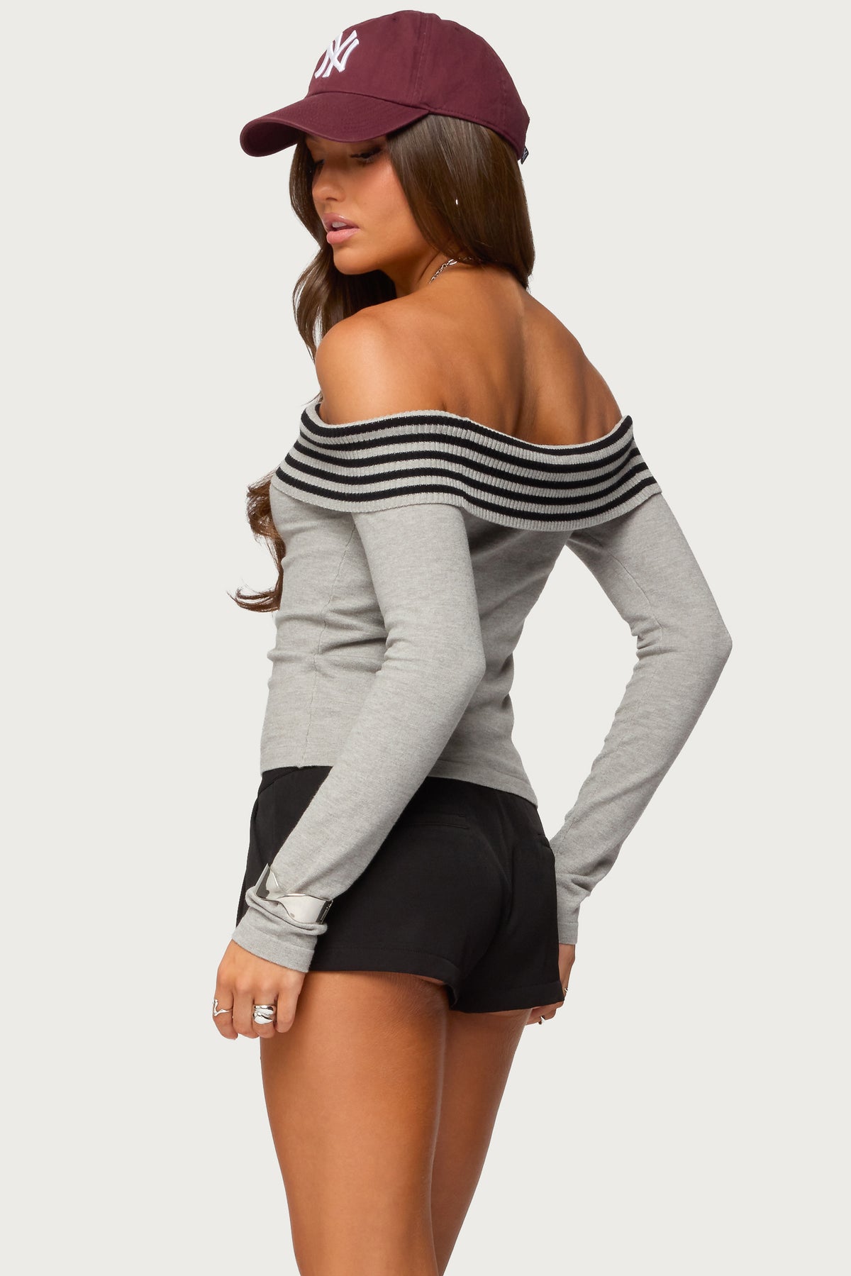 Leetal Stripey Foldover Knit Top