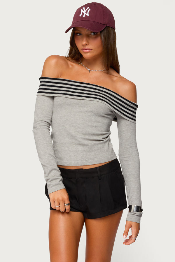 Leetal Stripey Foldover Knit Top view 1