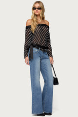 Diagonal Striped Off Shoulder Chiffon Top