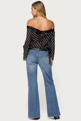 Diagonal Striped Off Shoulder Chiffon Top