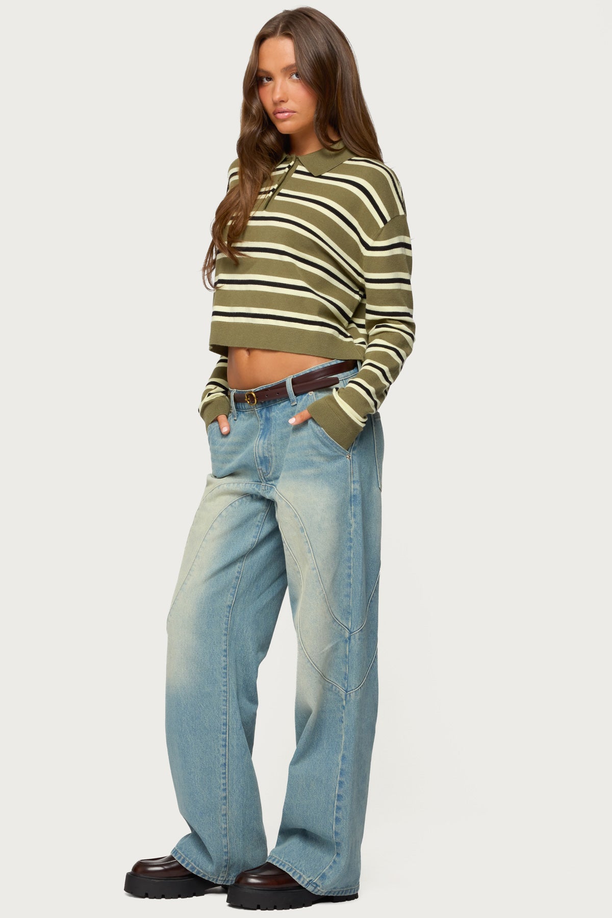 Kiria Stitched Low Rise Baggy Jeans