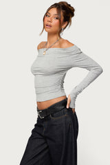 Milane Ruched Off Shoulder Ribbed Top