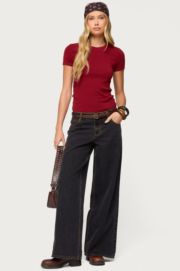 Contrast Stitch Low Rise Baggy Jeans view 1