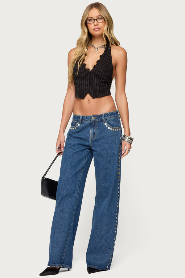 Iridescent Button Low Rise Baggy Jeans view 1