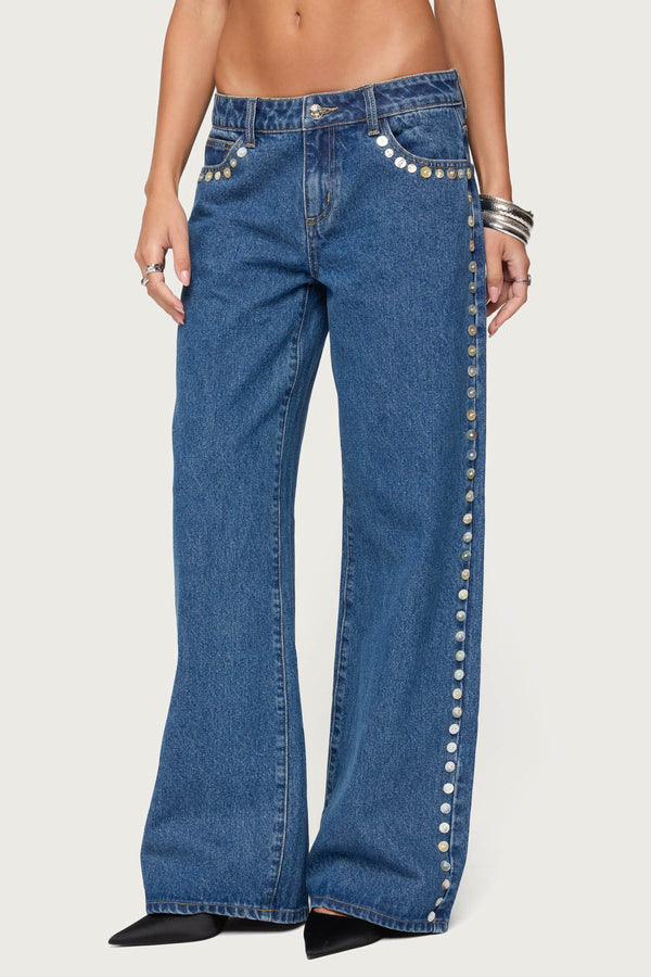 Iridescent Button Low Rise Baggy Jeans view 2