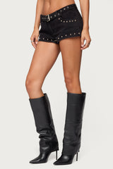 Grommet & Stud Denim Micro Shorts