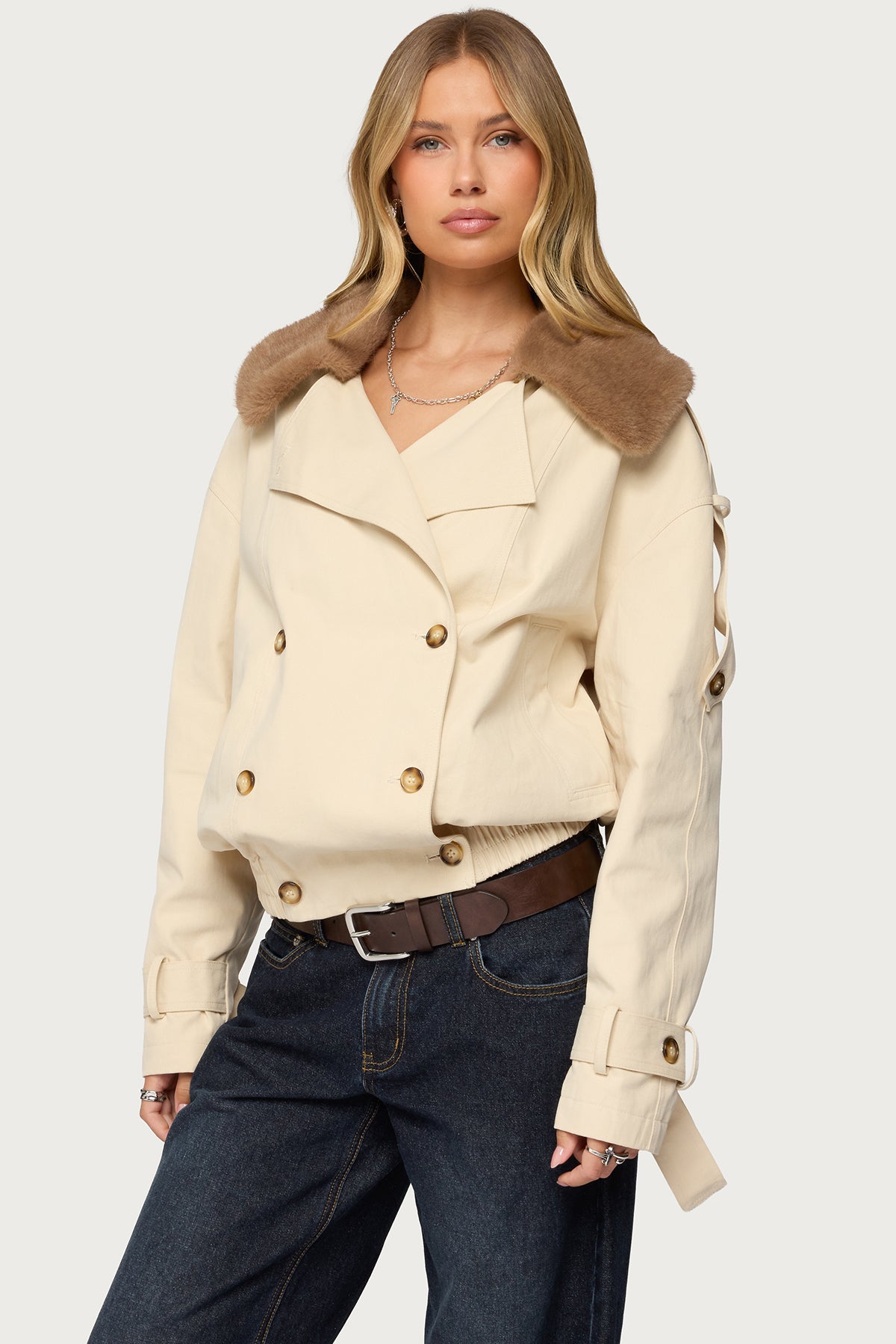Detachable Faux Fur Trench Coat