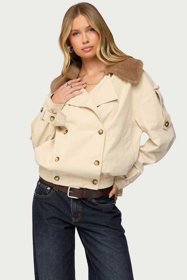 Detachable Faux Fur Trench Coat view 1