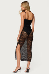 Sheer Lace Built In Bodysuit Midi Dress