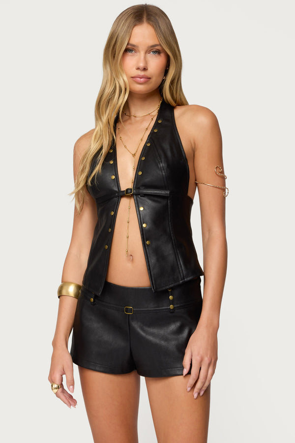 Reese Split Front Faux Leather Top view 1