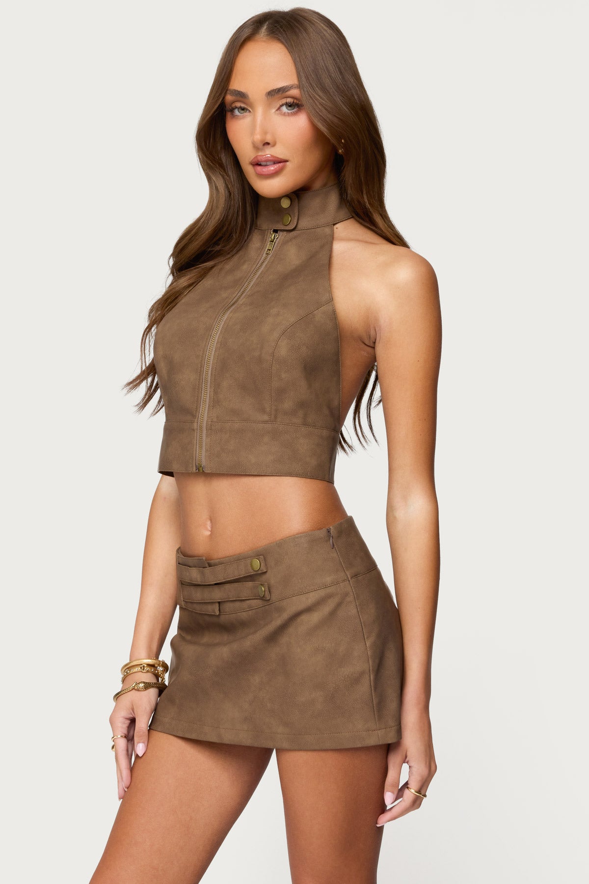 Karly Faux Leather Open Back Top