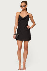 Bead Backless Cowl Neck Mini Dress
