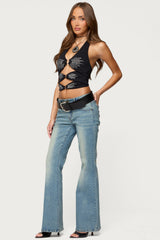 Lettie Rhinestone Cut Out Halter Top