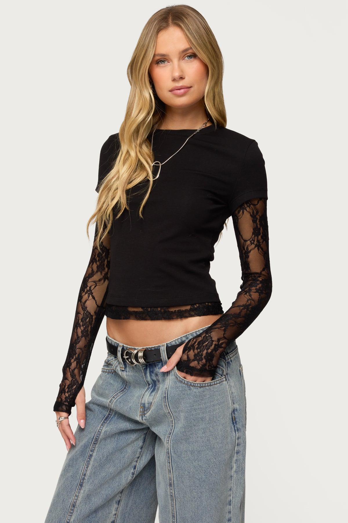 Layered Lace Sleeve Top