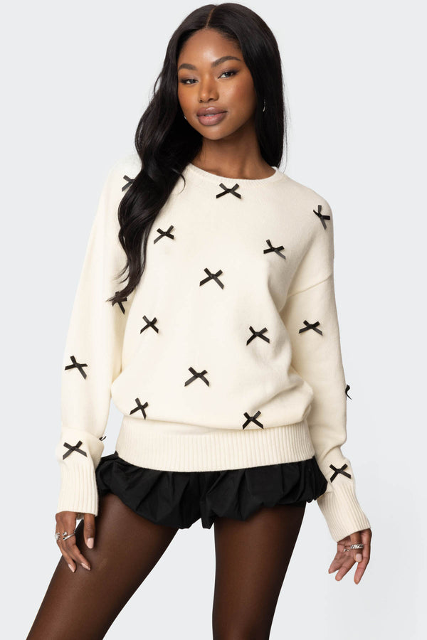 Satin Effect Bow Oversized Sweater view 1