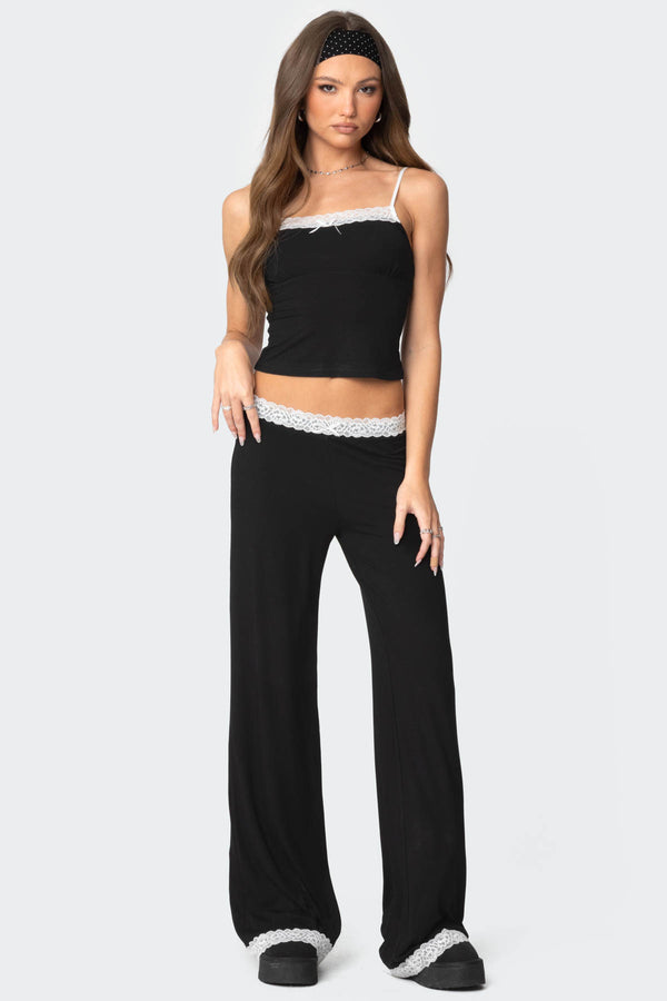 Domino Contrast Lace Trim Pants view 1