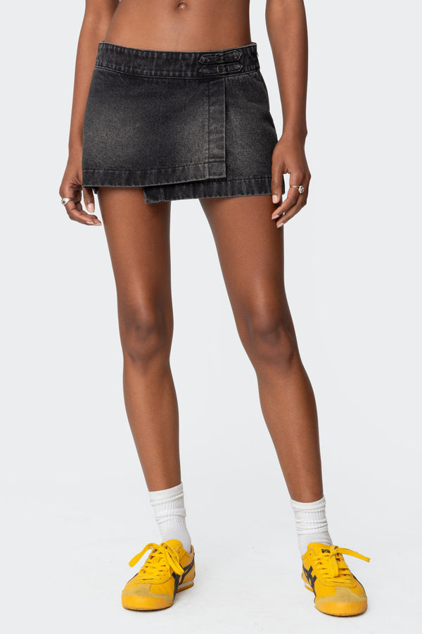 Asymmetric Denim Wrap Skort view 2