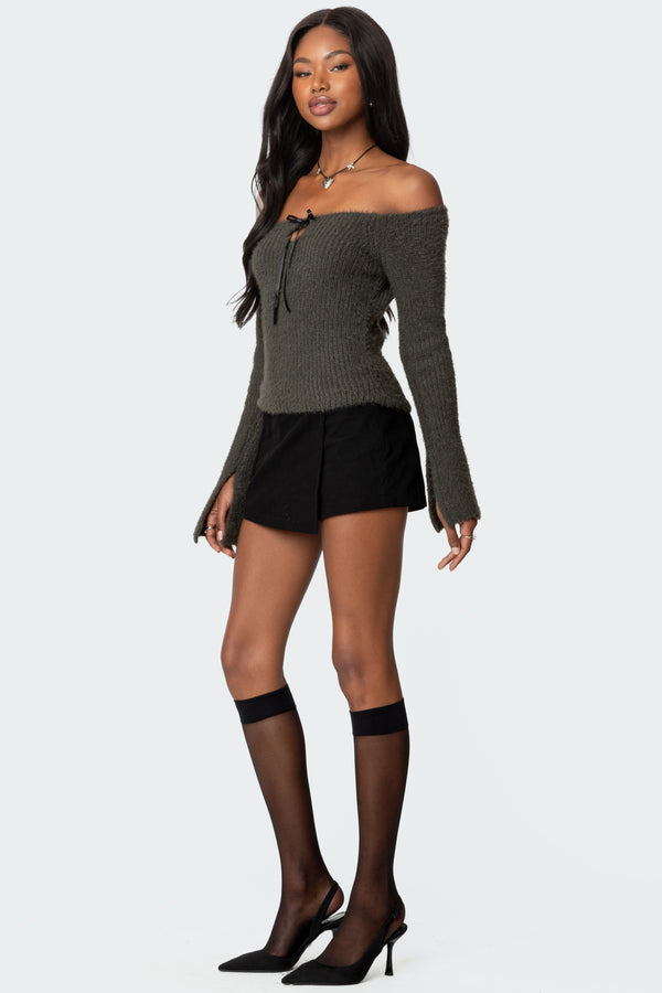Keyhole Off Shoulder Ribbed Knit Top view 2