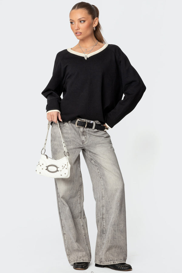 Contrast V Neck Knit Sweater view 2