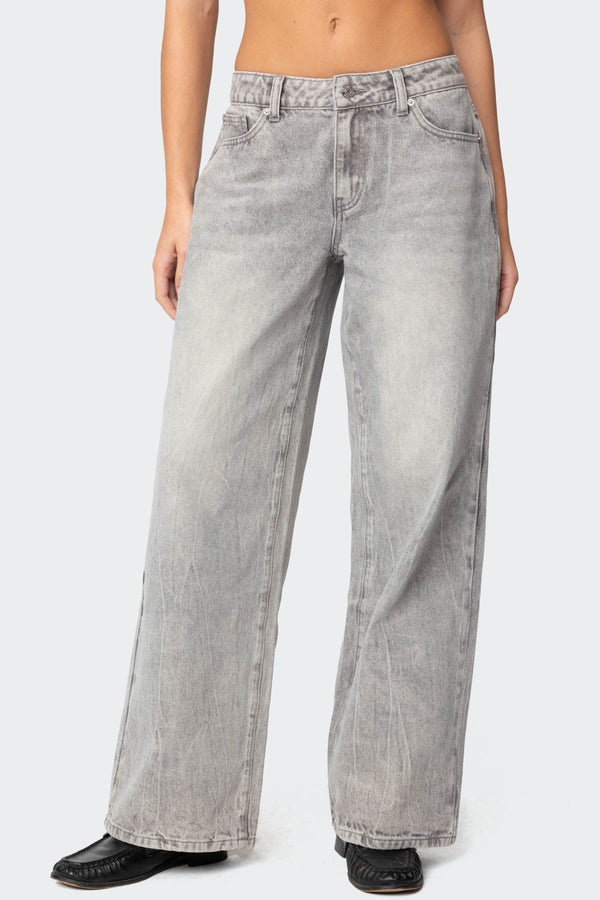 Magda Acid Wash Low Rise Baggy Jeans view 1